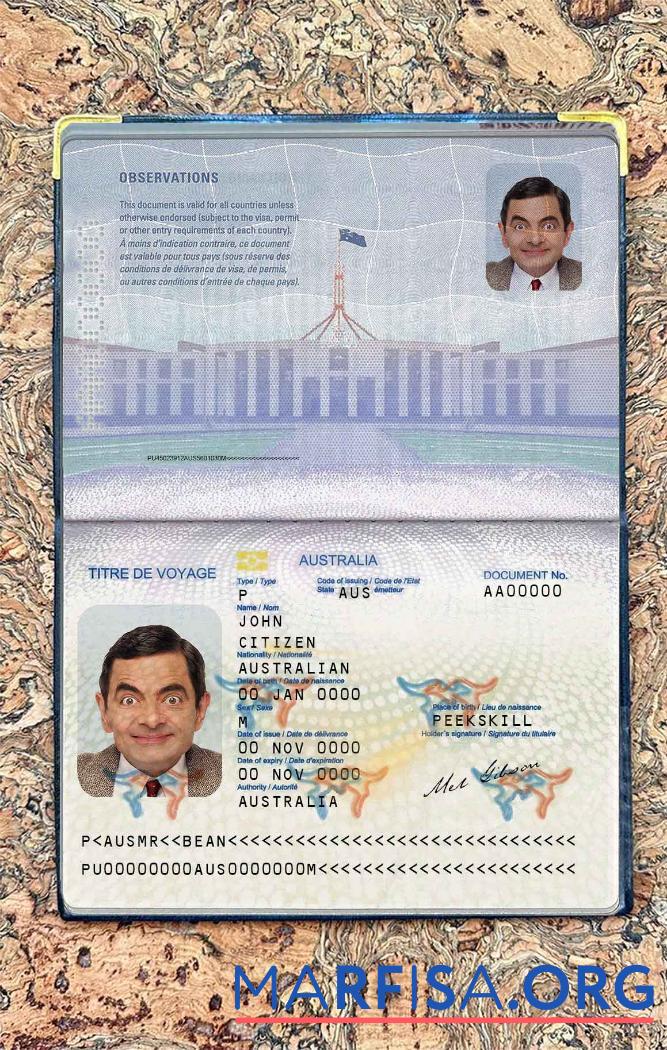 Printable Australian passport (convention travel document) free photo look template